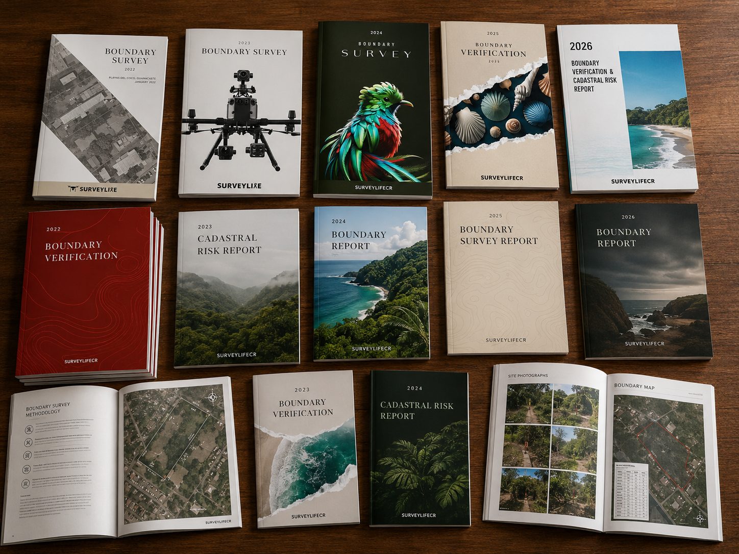 Printed SurveyLifeCR survey reports and cadastral risk reports